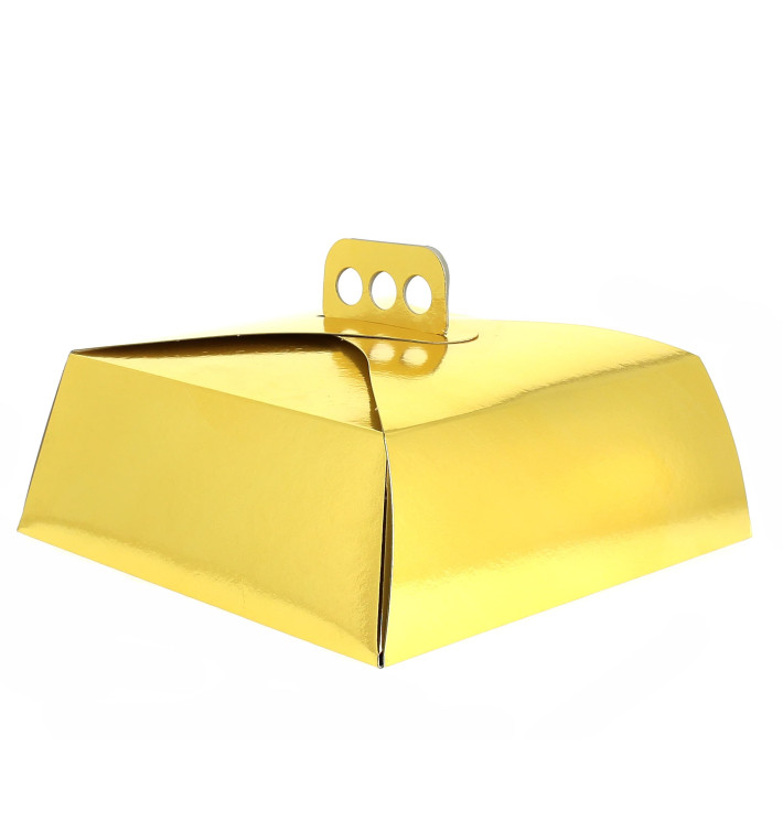 Pappkarton für viereckig Kuchen gold 27x27x10cm 
