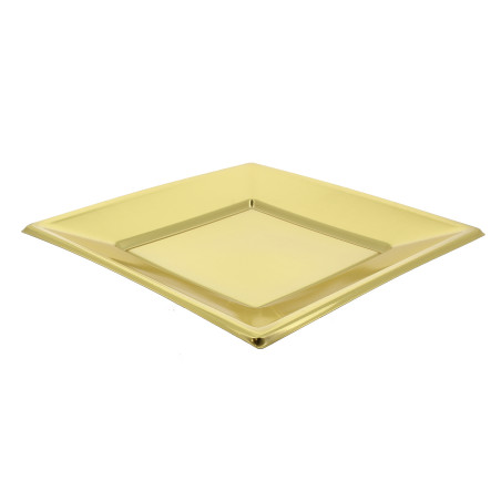 Viereckiger Plastikteller Flach Gold 180mm (750 Stück)