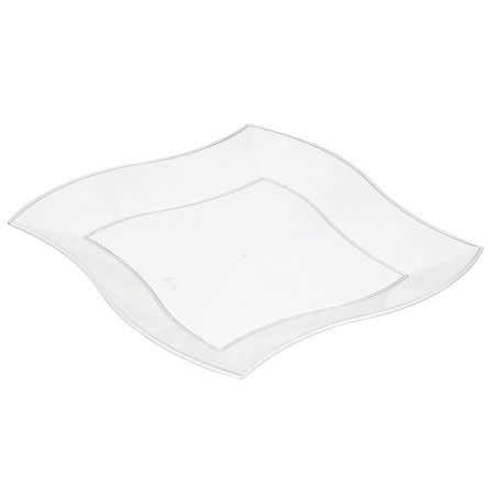 Viereckiger Plastikteller Flach Gewellt Weiß 180mm (6 Stück)