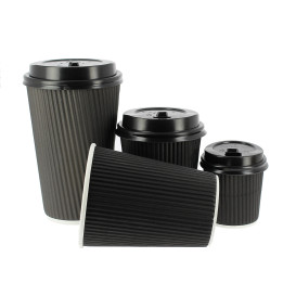 Kaffeebecher aus geriffeltem Karton aus Kraftpapier Schwarz 8 Oz/250ml Ø7,8cm (1.000 Stück)