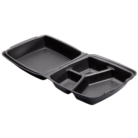 Verpackung EPS LunchBox 3-Geteilt Schwarz 210x200mm (200 Stück)