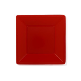 Viereckiger Plastikteller Flach Rot 230mm (750 Stück)