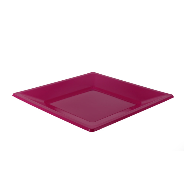 Viereckiger Plastikteller Flach Pink 170mm (5 Stück)