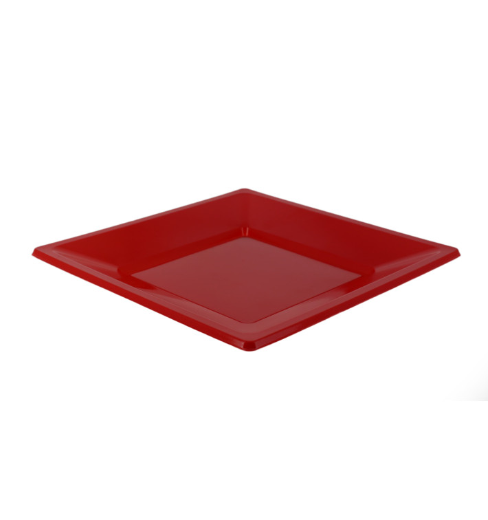 Plato de Plastico Llano Cuadrado Rojo 170mm (25 Uds)