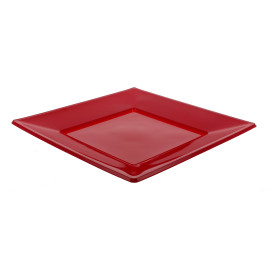 Plato de Plastico Llano Cuadrado Rojo 170mm (25 Uds)