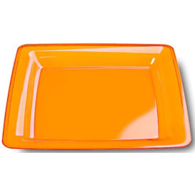 Viereckiger Plastikteller extra Stark orange 22,5x22,5cm (6 Stück)