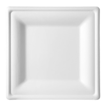 Quadratischer Teller Zuckerrohr Weiß 20x20cm (50 Stück)