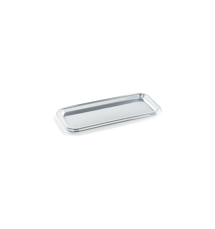 Plastikplatte rechteckig Silber 35x16cm (50 Stück)