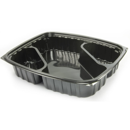 Behälter aus Plastik OPS "Clear Pac" 3-Geteilt Diagonal Schwarz 887ml (63 Stück)