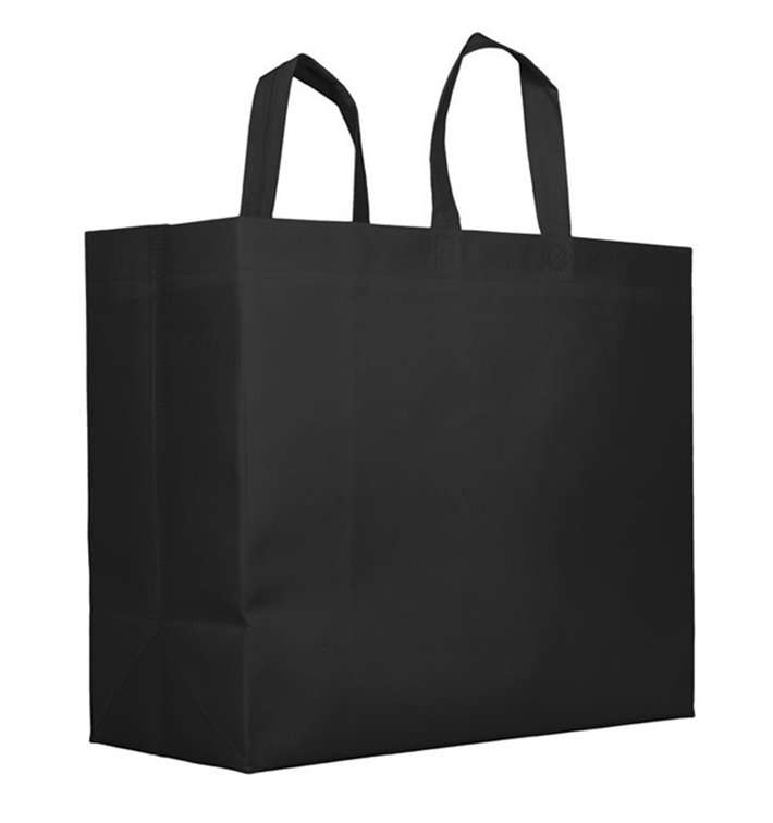 Große Stofftasche Non Woven Schwarz 40+20x45 cm 100g (25 Stück)