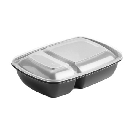 Plastikbehälter PP schwarz 2F mit deckel 1300ml 28x20cm (90 Stück)