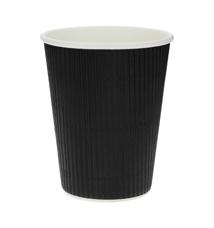 Kaffeebecher aus Wellpappe Schwarz 12 Oz/360ml Ø8,7cm (500 Stück)