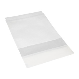 Papiertüten DoyPack mit Fenster und Innenfolie Weiß 16+8x26cm (50 Stück)