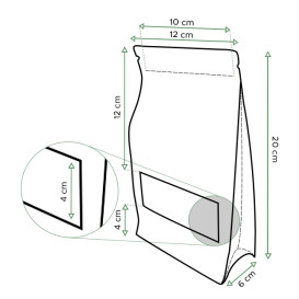 Papiertüten StandUp mit Fenster und Innenfolie 12+6x20cm (1000 Stück)