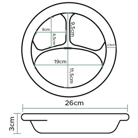 Styroporteller Thermo "Quiet Classic" 3-Geteilt Laminat Weiß Ø260mm (125 Stück)