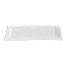 Tablett Zuckerrohr Bagasse Weiß 25,5x12,7 cm (50 Stück)