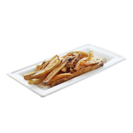 Tablett Zuckerrohr Bagasse Weiß 25,5x12,7 cm (50 Stück)