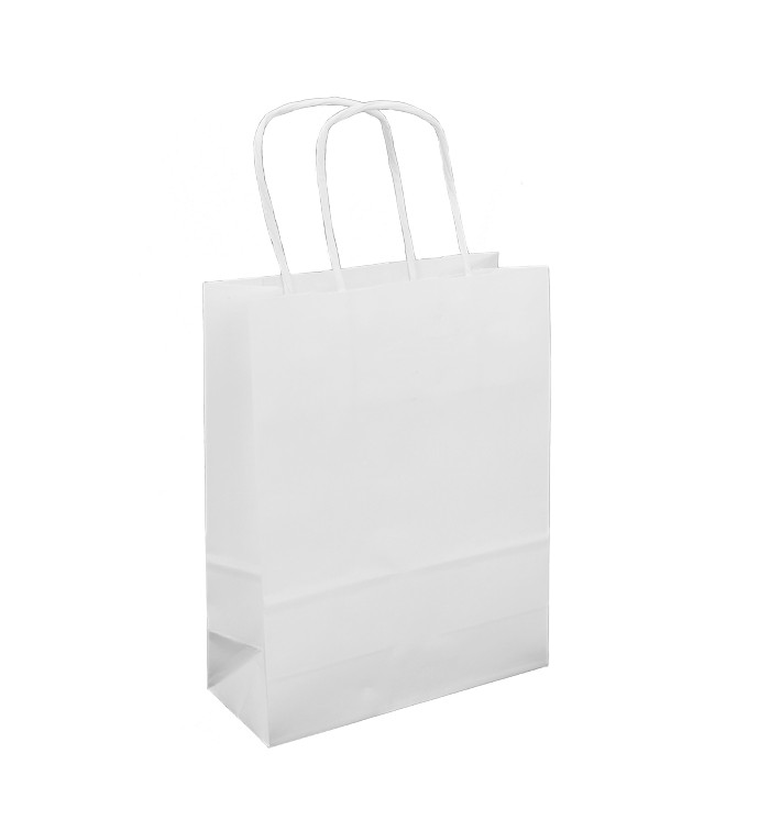 Papiertüten Kraft weiß mit Henkeln 100g/m² 18+8x24cm (25 Stück)