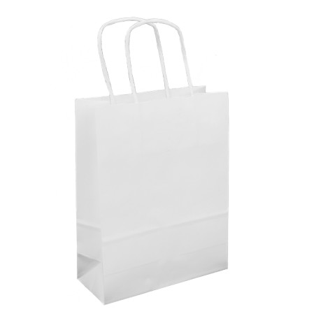 Papiertüten Kraft weiß mit Henkeln 90g/m² 18+8x24cm (25 Stück)