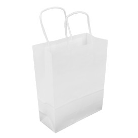 Papiertüten Kraft weiß mit Henkeln 100g/m² 18+8x24cm (25 Stück)