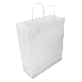 Papiertüten Kraft weiß mit Henkeln 100g/m² 32+12x41cm (25 Stück)