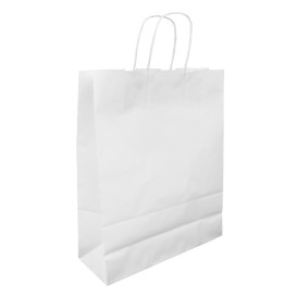 Papiertüten Kraft weiß mit Henkeln 100g/m² 32+12x41cm (25 Stück)