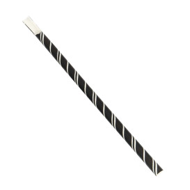 Trinkhalme Mit Löffel aus Paper Schwarz mit Weißen Streifen Ø8mm 20cm (100 Stück)