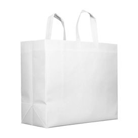 Große Vliesstofftasche PREMIUM Weiße 45+20x40cm (100 Stück)