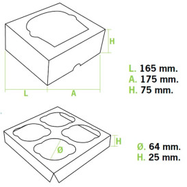 Cupcake Box für 4-Cupcake 17,3x16,5x7,5cm weiß (20 Einh.)