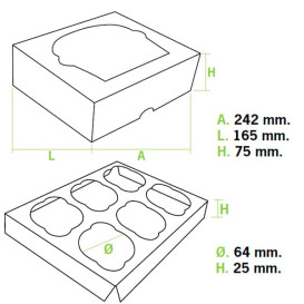 Cupcake Box für 6-Cupcake 24,3x16,5x7,5cm pink (20 Einh.)