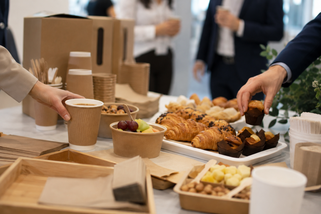 Catering voor bedrijven tijdens een coffee break bij een zakelijke bijeenkomst