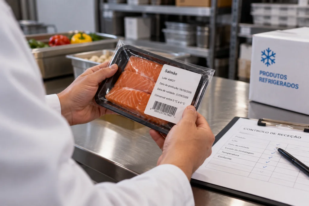 Kontrolle von Charge, Haltbarkeitsdatum und Lagerung von Lachs im Rahmen der Arten der Rückverfolgbarkeit von Lebensmitteln